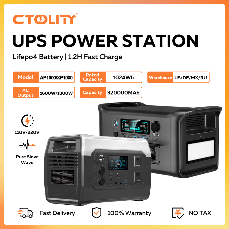Solar Powered Charger - CTOLITY 1800W Portable Power Station 1024Wh