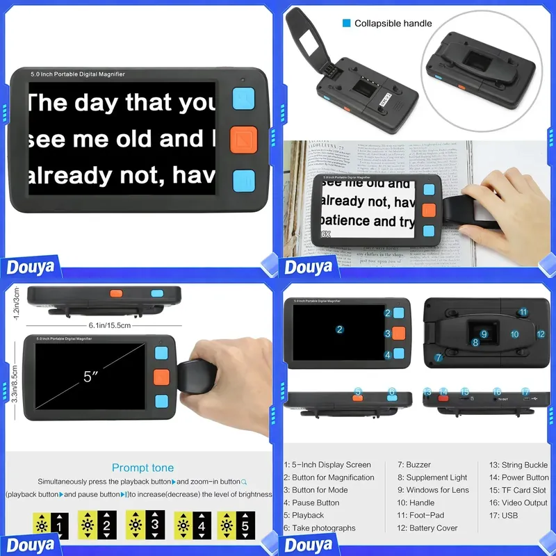 Digital Magnifier Reading - Hongda Portable Plastic 5 Inch Full