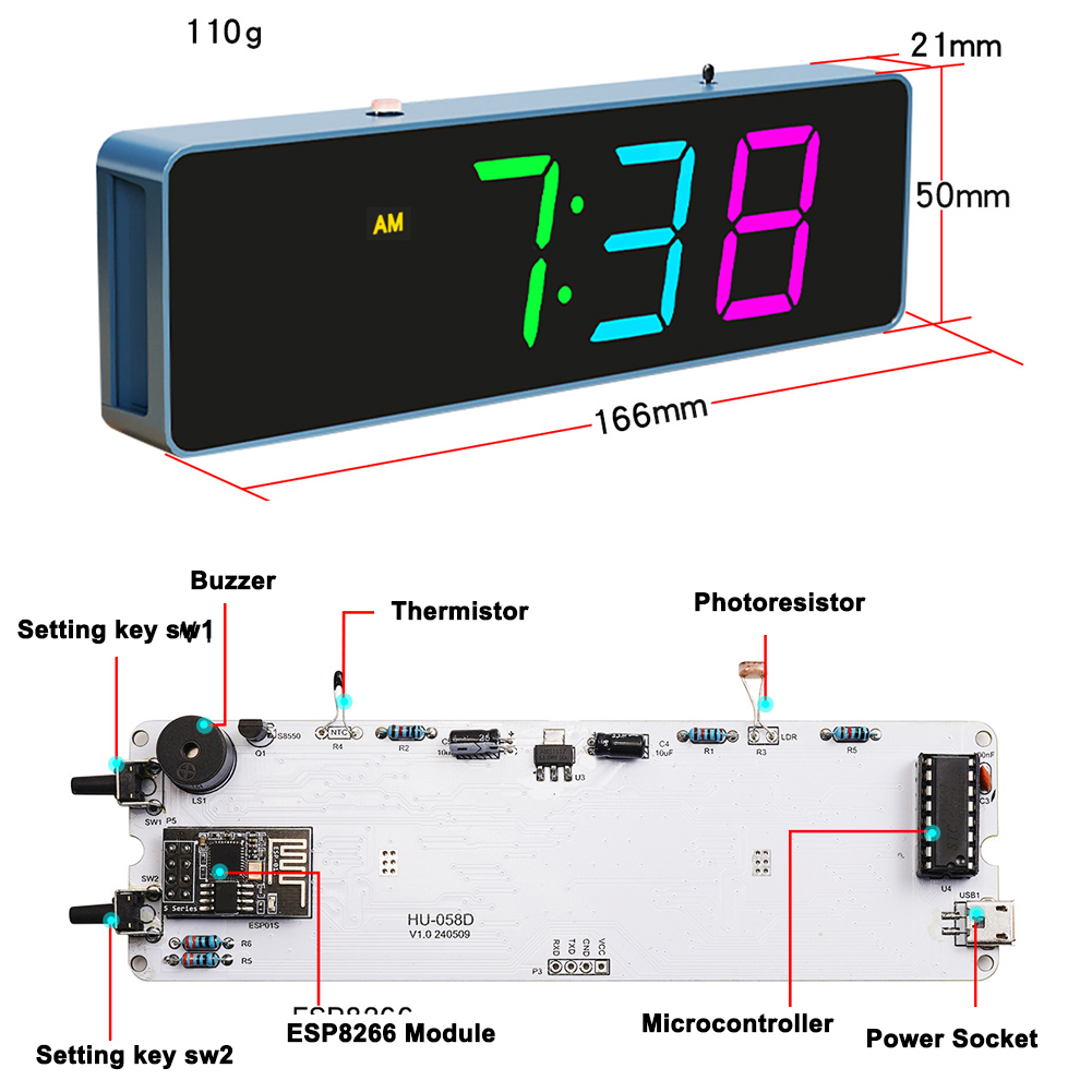 ESP8266 IoT Colorful WiFi Cloc - Diy Electronics Gadgets ulasan dan harga